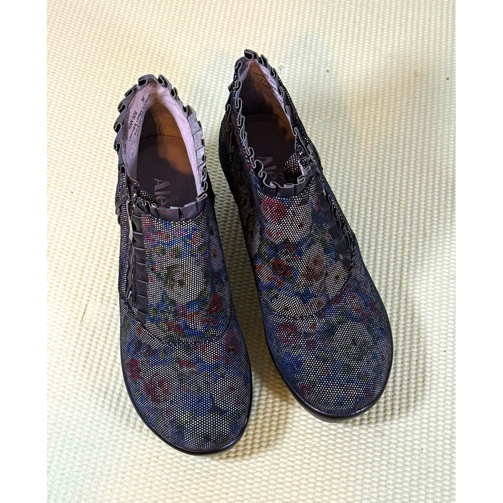 Alegria HAN-509 Women's Floral Leather Zip Block Heel  US 6 Hannah Ankle boot